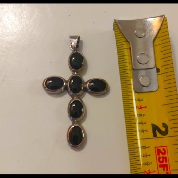 🖤Black Onyx 925 Sterling Silver Cross🖤 Vintage. - Picture 2 of 4